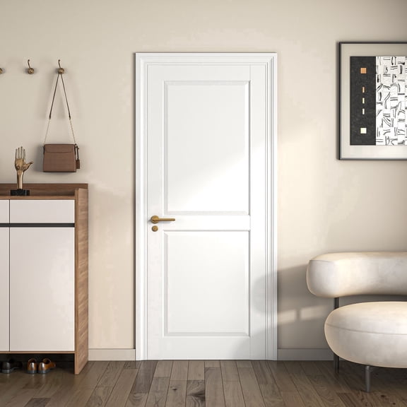 28"x80" White Primed 2-Panel Shaker Interior Door Slab, Solid Core Bedroom Walk-in Pantry Closet Bathroom Kitchen Laundry Single Panel
