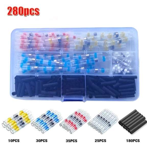 280-1000Pcs Waterproof Solder Seal Wire Connectors Heat Shrink Butt Connectors Solder Sleeve Kit