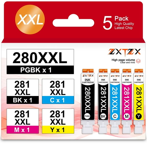 280 281 Ink Cartridge Replacement for Canon PGI-280XXL CLI-281XXL Ink Cartridge Printer 5 Pack
