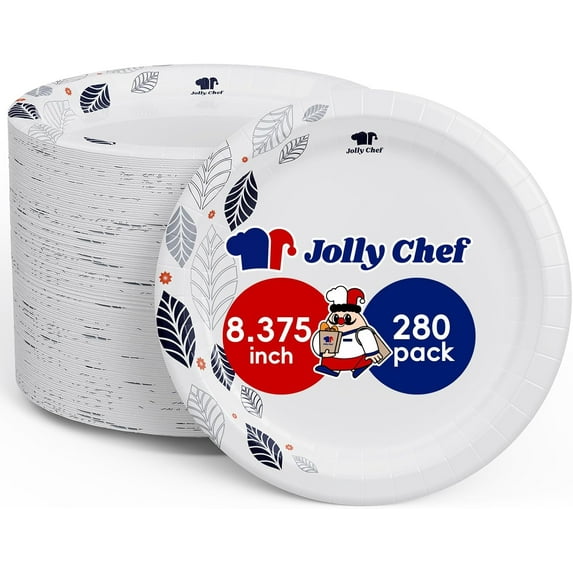 280 Count Paper Plates 8 inch Soak Proof, Cut Proof, Heavy Duty Leaf Printed Disposable Paper Plates for Everyday Use