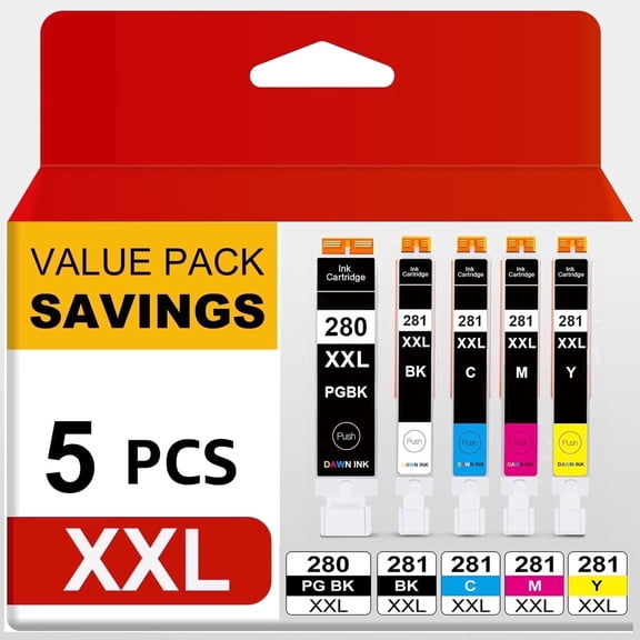 280 Ink Cartridges for Canon Ink 280 and 281 for Canon PGI-280XXL Ink Cartridges for Canon Pixma TR8520 TR8620a TS8120 Ink(5 pack)