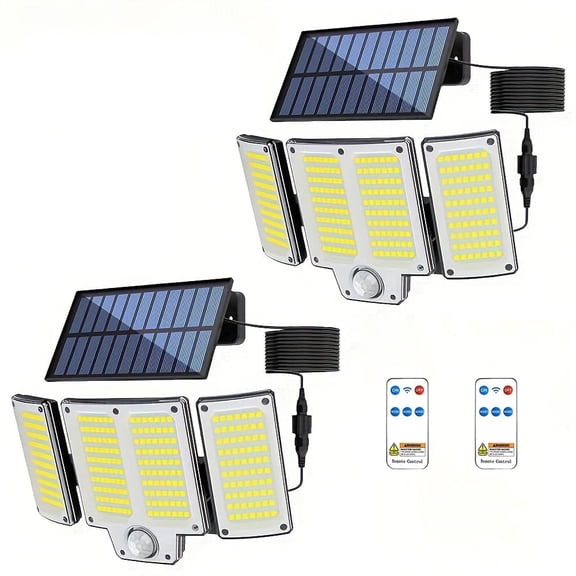 Solar Lights Outdoor, 3 Heads 2500LM Motion Sensor Outside Lighting, 280 LED IP65 Waterproof, 3 Lighting Modes 270° Wide Angle Flood Lights, 2 pack