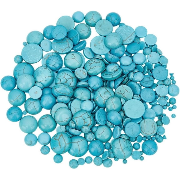 280 PCS Turquoise Gemstone Turquoise Beads 7 Sizes Flat Back Stone Cabochons Blue Turquoise Beads Craft Findings Handmade