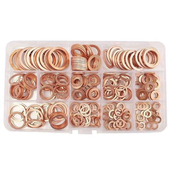 280 Pcs Assorted Solid Copper Crush Washers Seal Flat Ring Fittings Set US Stock