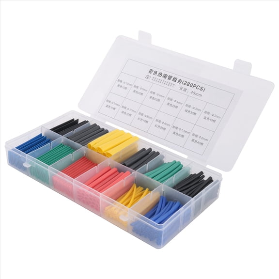 280 Pcs Heat Shrink Tubing 2:1 Wire Sleeve Electrical Wire Cable Wrap Assorted Insulation Sleeving Thermal 5 Colors 8 Sizes in a Plastic Box