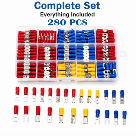 280 Piece Crimp Spade Terminal Kit, Insulated Electrical Wire Connector Set, TIKA