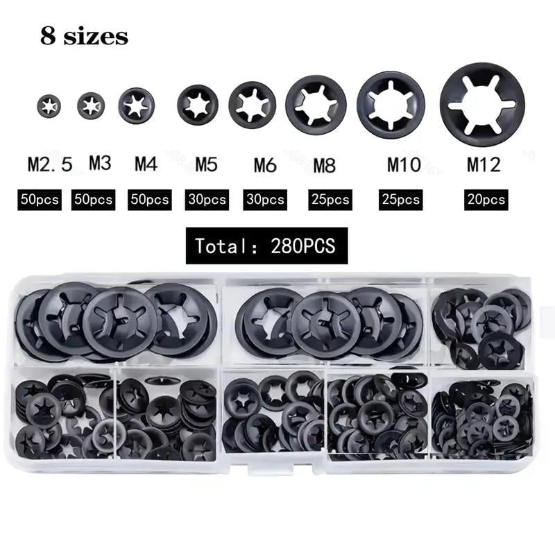 280 Pieces Internal Tooth Star Lock Washers, Kindroufly 8 Sizes Quick ...