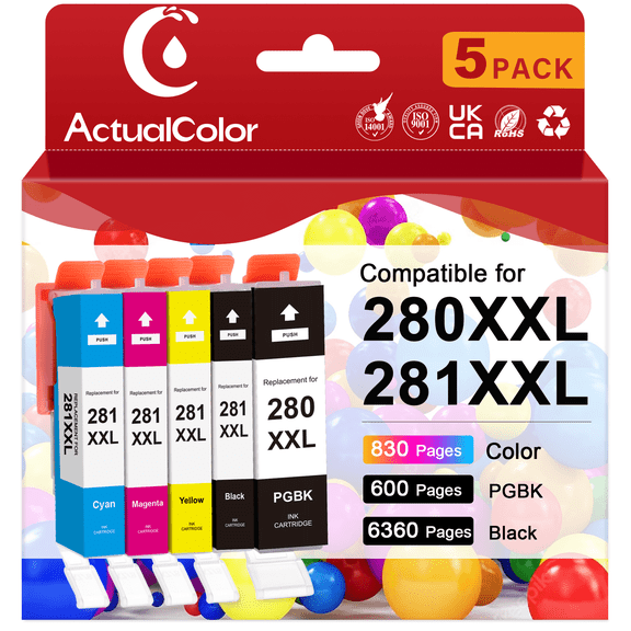 280 and 281 Ink Cartridge Compatible for Canon Ink 280 and 281 (5 Pack)