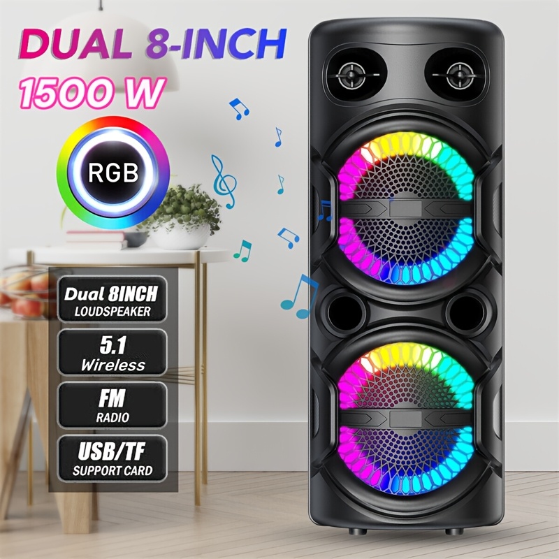 2800/1200W Wireless Portable Party Speaker - Dual 12/8 Inch Woofers, LED Lights, 3600mAh Rechargeable Battery, Loud Subwoofer/Stereo, Bass Tech, AUX/FM/USB/TF, TWS Function
