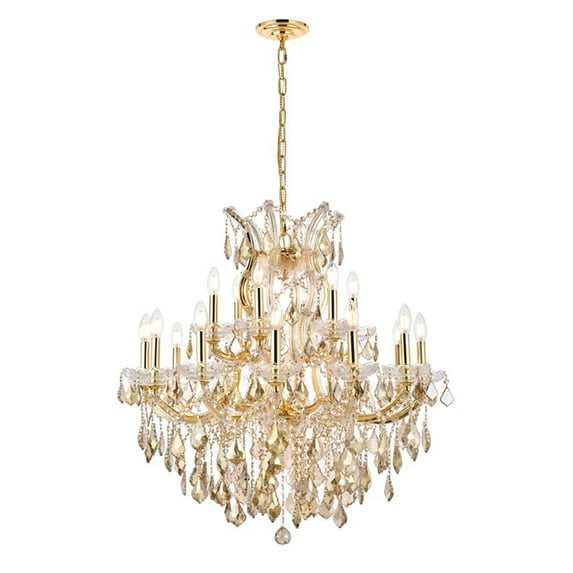 Maria Theresa 19 light Gold Chandelier Golden Teak (Smoky) Royal Cut Crystal