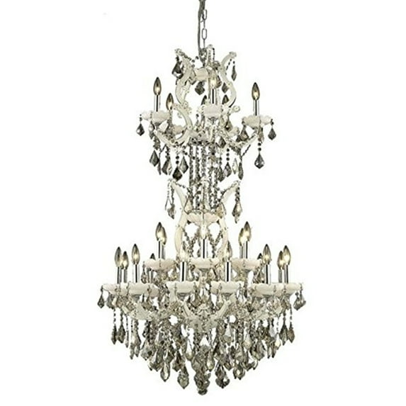 2800 Maria Theresa Collection Large Hanging Fixture D30in H50in Lt:23 White Finish (Royal Cut Golden Teak Crystals)-Finish:White
