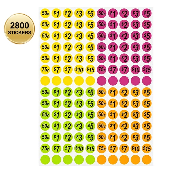 2800 PCS 3/4 Inch Round Price Tags, 4 Colors Garage Sale Price Stickers Labels for Yard Sale Flea Market Retail Use