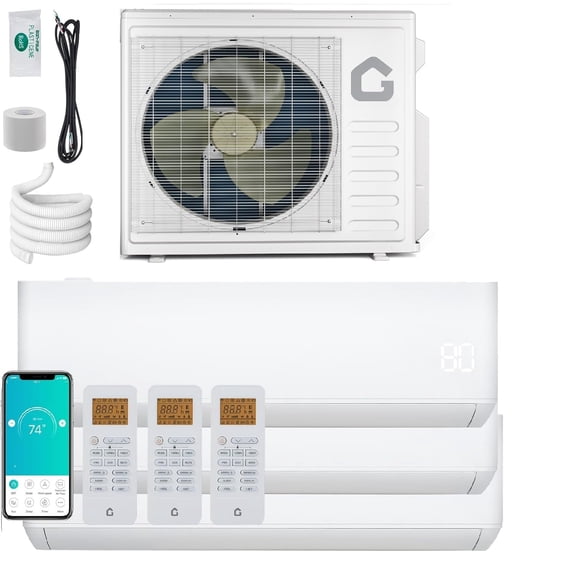 28000 BTU 3-Zone Mini Split AC & Heat Pump – 20 SEER2, Wall-Mounted Ductless System, 9000+9000+18000 BTU, WiFi Smart Control, Pre-Charged Condenser, 208-230V – Home & Small Business