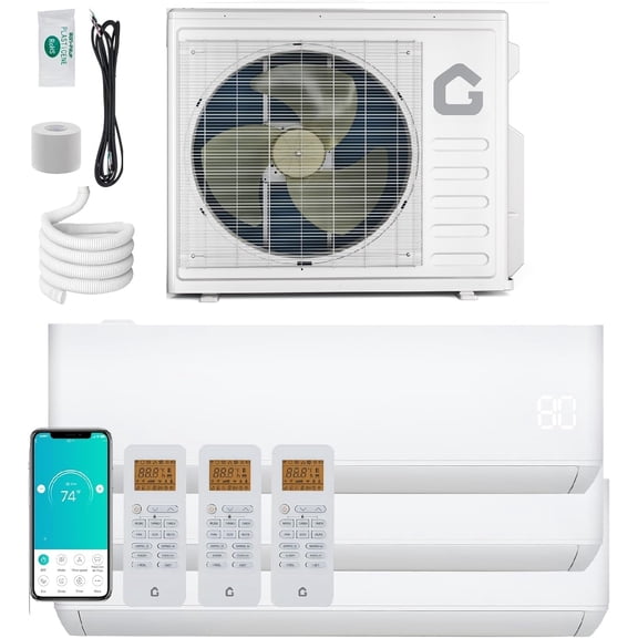 28000 BTU 3 Zone Mini Split AC/Heating System,Wifi Enabled 20 SEER2 208-230V 3 Zone 9000 + 9000 + 18000 BTUDuctless Split Unit AC w/Pre-Charged Condenser,Heat Pump,Not Include Copper Tube