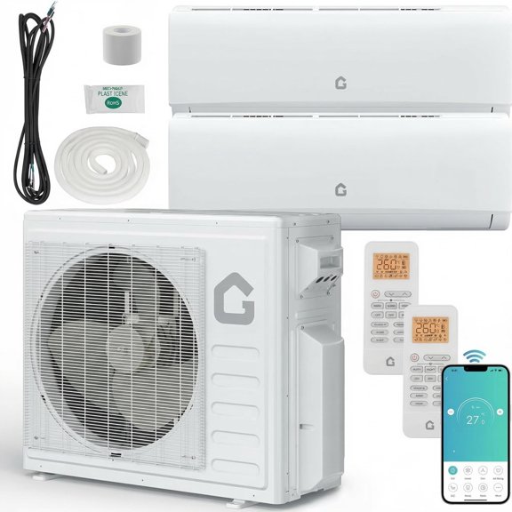 28000 BTU Dual Zone Mini Split AC System, 20 SEER2 230V Split AC (9K+18K),with R454B Refrigerant,WIFI