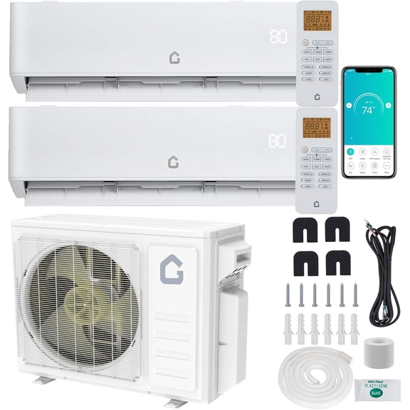 28000 BTU Dual Zone WIFI Mini Split AC/Heating System - 20 SEER2 2-Zone Ductless Unit with Pre-Charged Condenser (9000+18000 BTU), 208-230V, Lineset Sold Separately