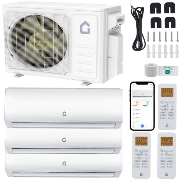 28000 BTU Tri Zone WIFI Mini Split AC/Heating System, 20 SEER2 3 Zone 12K+12K+12K BTU Ductless Split Air Conditioner  & Heat Pump