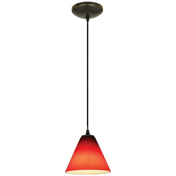 28004-3C-ORB/RED Access Lighting Martini-11W 1 LED Cord Pendant-7 Inches Wide by 6 Inches Tall-Oil Rubbed Bronze Finish-Red Glass Color -Traditional