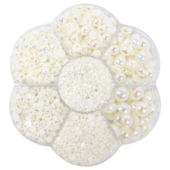 2800PCS Half Pearls, Half Flatback Round Pearl Bead Loose Beads for DIY Crafts, 7 Size: 2mm,3mm,4mm,5mm,6mm,8mm,10mm - milky white