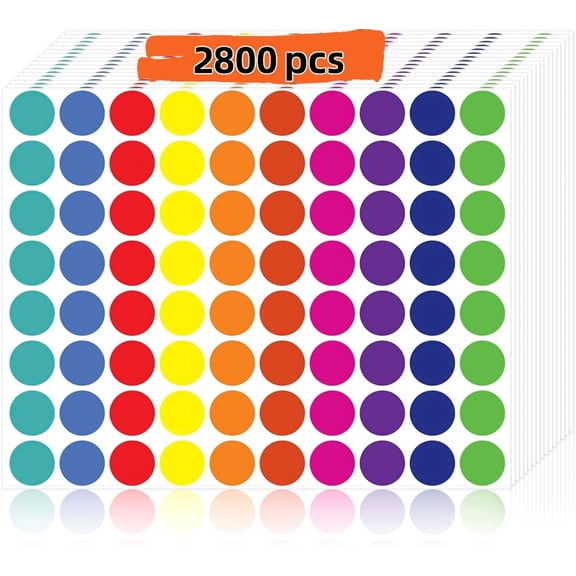 2800Pcs Colored Dot Stickers Round Color Coding Labels Polka Circle Dot Label Sticker for Office, Classroom, Yard Sale, Garage Sale(10 Colors, 3/4 inches)