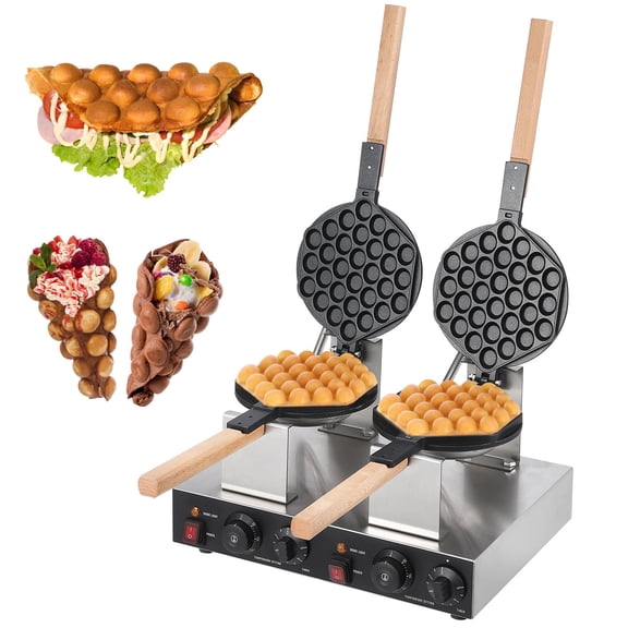 2800W Commercial Bubble Waffle Maker, Electric Non-Stick Egg Waffle Iron with Adjustable Temperature and Timer, 180° Rotating, Stainless Steel, for Home and Commercial Use