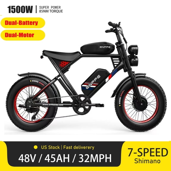 2800W Peak Dual Motor ENFFE 20" fat tire Electric Bicycle,32MPH Max Speed Ebike, 48V/45Ah Dual Battery, Full Suspension, Shimano 7-Speed UL2849