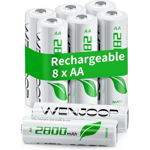 2800mAh high-capacity, nickel-metal-hydride, dual A batteries, long-lasting, 8 packs of AA rechargeable batteries