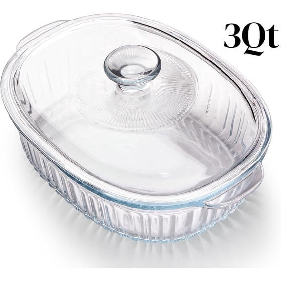 2800ml Borosilicate Glass Oval Casserole Dish and Lid for Oven