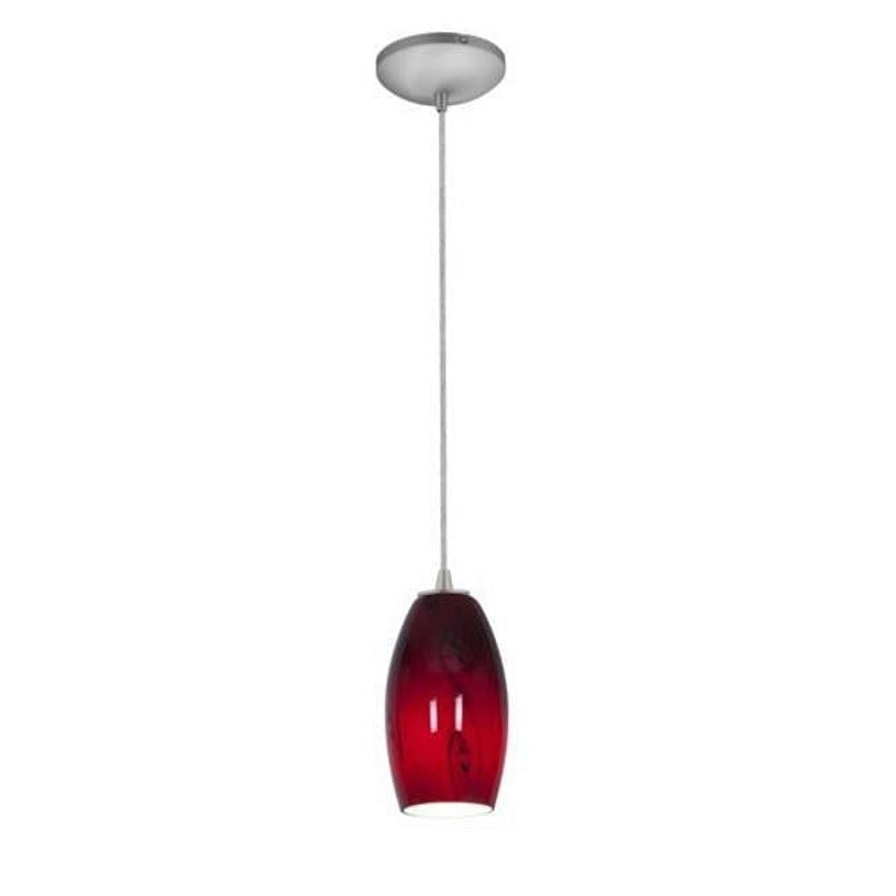 28011-1C-BS-RUSKY Merlot One Light Pendant with Cord, Brushed Steel Finish & Red Sky Glass Shade