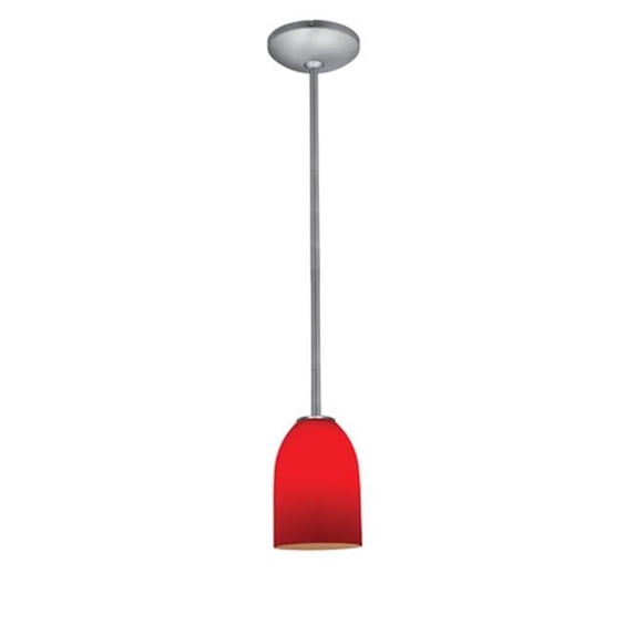 28012-1R-BS-RED 1 Light Glass Pendant In Brushed Steel With Red Glass