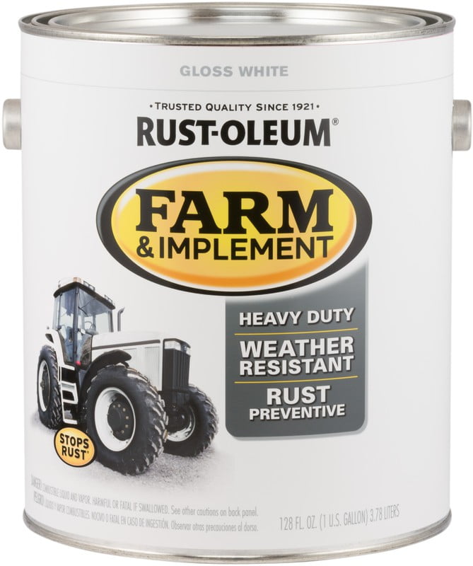 Rust-Oleum Farm & Implement Enamel Paint Gloss - Durable, Oil-Based - 1 gal, White  Interior & Exterior Use, Professional Finish