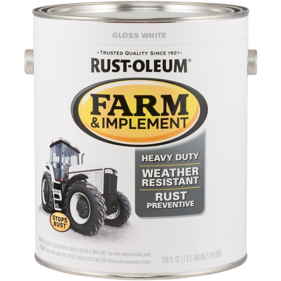 Rust-Oleum Farm and Implement Enamel Paint, oil-based, 1 gal, White, gloss finish, rust preventive