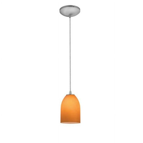 28018-2C-BS-AMB 1 Light Cone Glass Pendant in Brushed Steel with Amber Glass