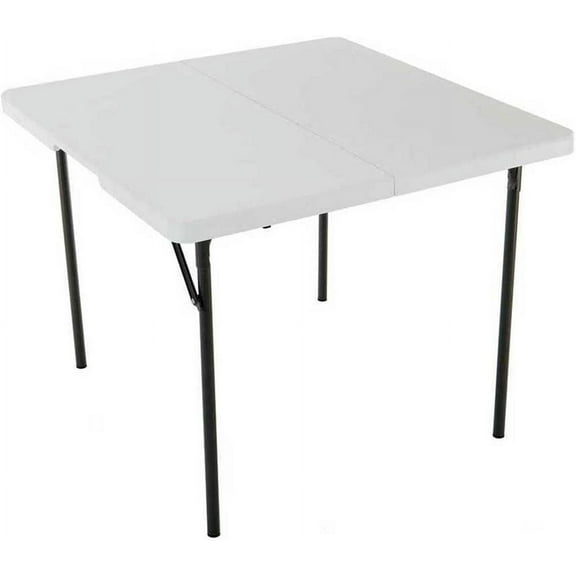 280228 37-Inch Square Fold-in-Half Table, White Granite Top with Gray Frame