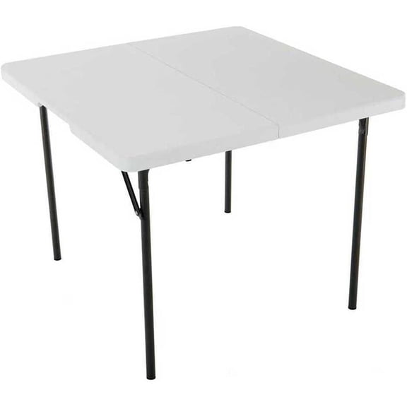 280228 37-Inch Square Fold-in-Half Table, White Granite Top with Gray Frame