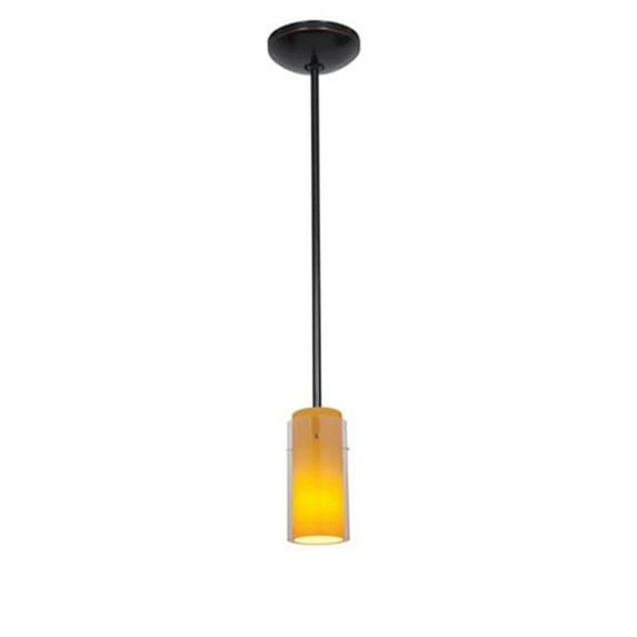 28033-1R-ORB-CLAM 1 Light Glass in Glass Cylinder Pendant in Oil Rubbed Bronze with Clear Outer Amber Inner Glass