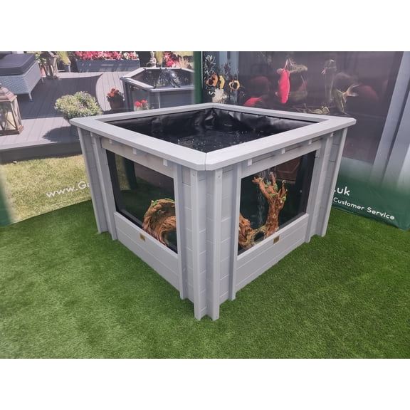 280G Light Gray Square Pond with Large Windows - Alba Clear View Garden Aquarium