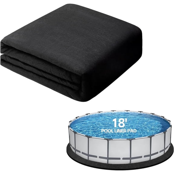 280G/M2 Thicker 18 ft Round Pool Liner Pad, Pre-Cut Pool Mat, Geotextile Material Thickened Pool Mat for Above Ground Pool, Heavy Duty Pool Pad for Puncture Resistent, Extend Liner Life, Black (18')