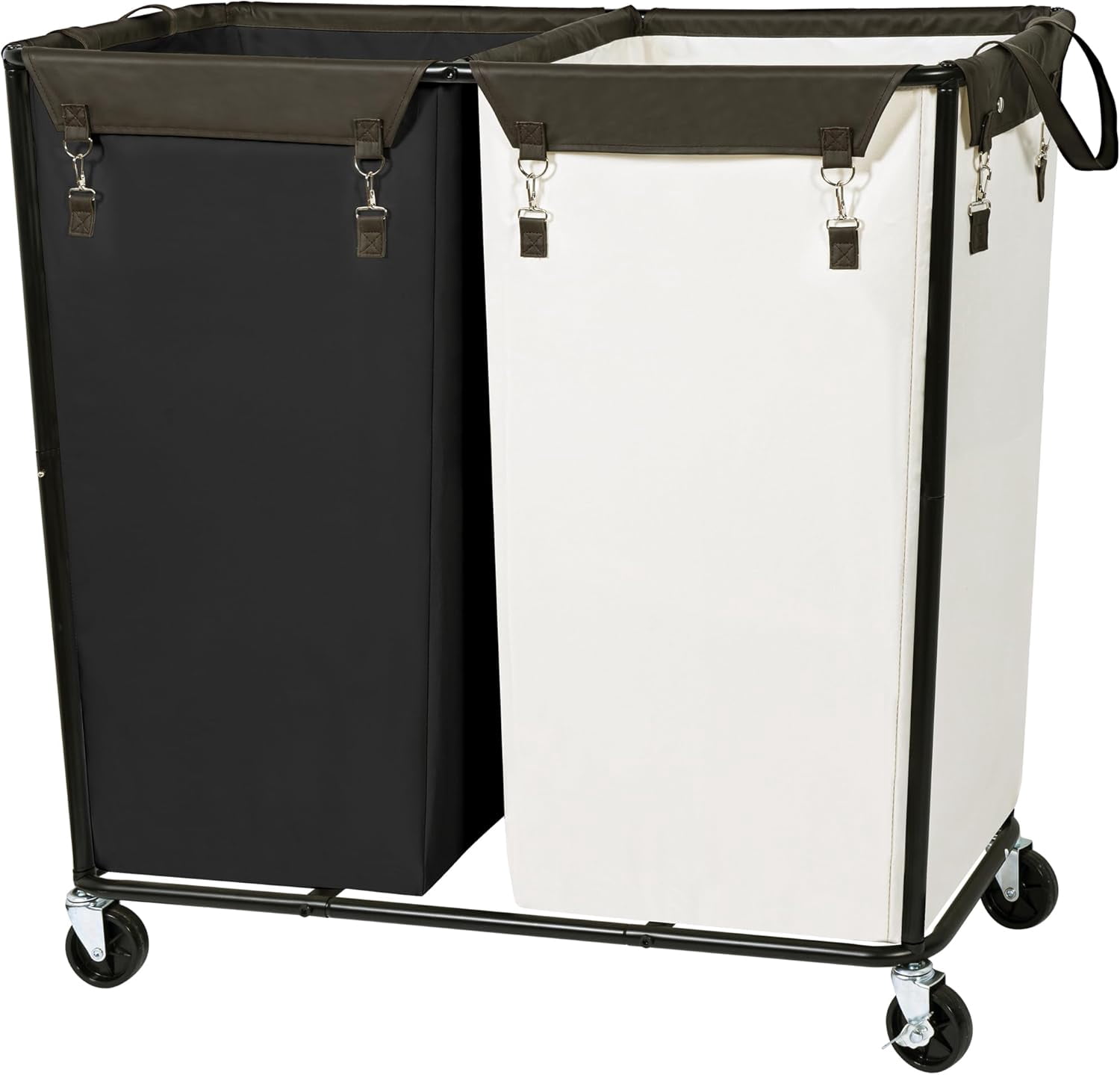 280L Rolling Industrial Laundry Hamper with Wheels, 2-Compartment Extra Large Laundry Sorter, Heavy Duty Dirty Clothes Basket Cart with Metal Frame for Home or Commercial Use