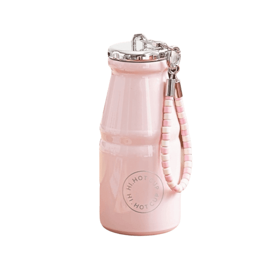 280ML Milk Coffee Cup Leak Proof with Hanging Chain Stainless Steel Pocket Cup Macaron Color Insulated Water Bottle