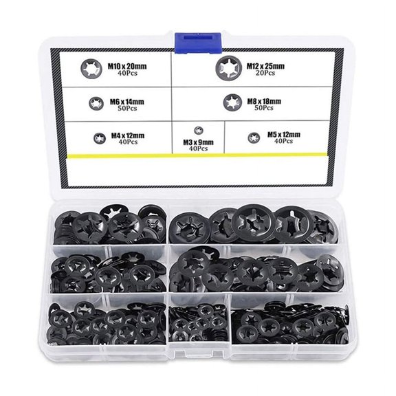 280PCS Bearing Clamp Washer Retaining Ring Flower Push Lock Fastener Combination Kit Quick Lock Washer M3-M12280 * bearing clamp