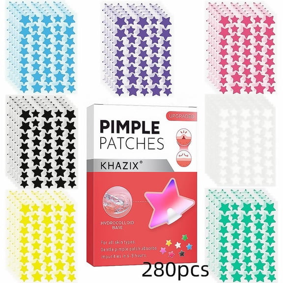 280PCS Pimple Patches for Face - Star Pimple Patches for Face - Stars - Glitter - Regular - Glow in the Dark - Translucent for Various Blemish Star Spot Stickers Invisible Zit Absorbing - Color B