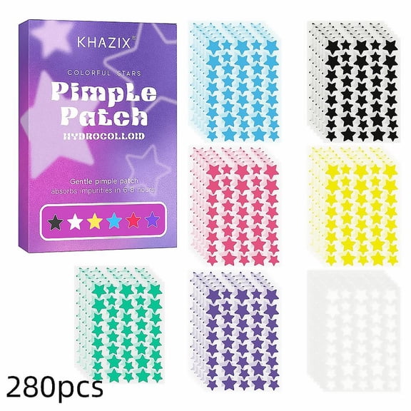 280PCS Pimple Patches for Face - Star Pimple Patches for Face - Stars - Glitter - Regular - Glow in the Dark - Translucent for Various Blemish Star Spot Stickers Invisible Zit Absorbing - Color C