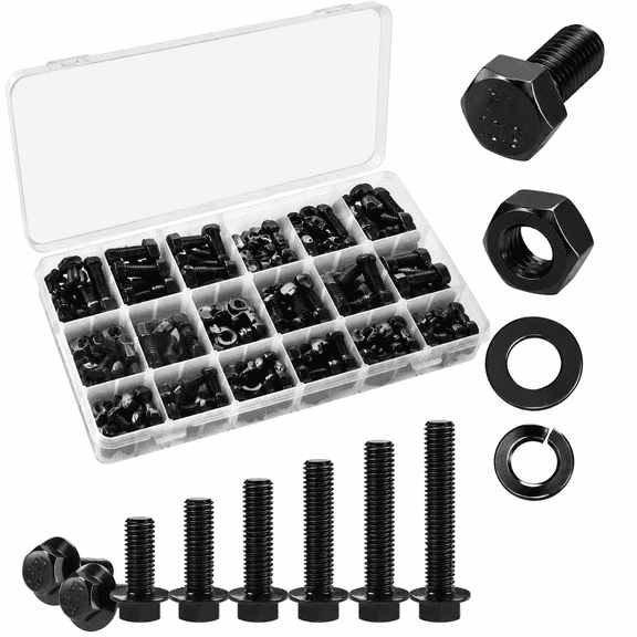 280Pcs 10.9 Grade Black Zinc Galvanized Metric Flange Bolt Assortment, Machine Screw Assortment Kit, Nuts and Bolts Assortment Kit, Flange Nuts Bolt Set with Washers for Automotive General Repair