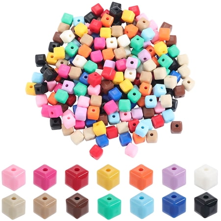 280Pcs 14 Colors Opaque Acrylic Beads Cube Faceted Mixed Color 7.5x7.5x7mm Hole: 1.8mm 20pcs/color