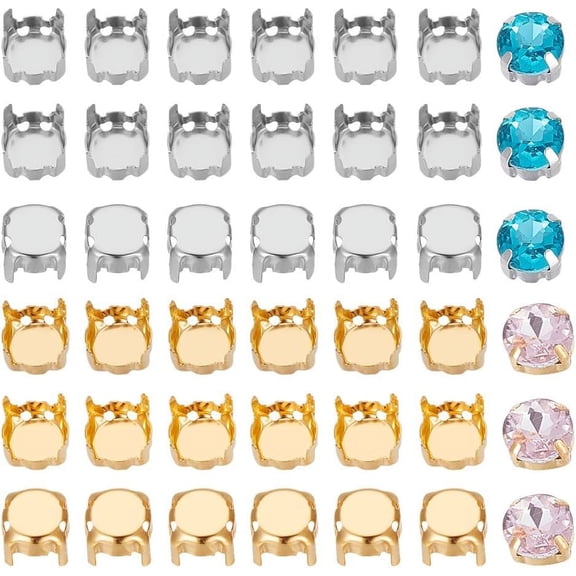 280Pcs 2 Colors 201 Stainless Steel Sew on Prong Settings Claw Settings for Flat Back Rhinestone Flat Round Open Back Sewing Claw Rhinestone for Costume Clothes Jewelry Making Colorful