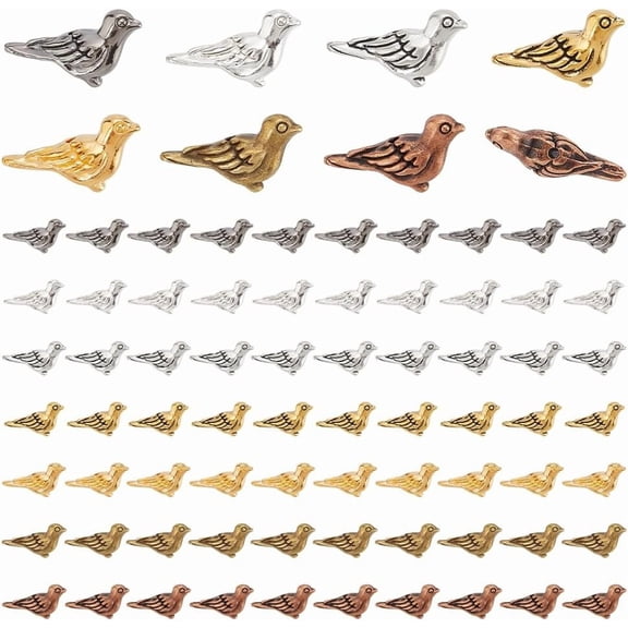 280Pcs 7 Colors Tibetan Style Alloy Beads Bird Mixed Color 7x14x4.5mm Hole: 1mm 40pcs/color for DIY