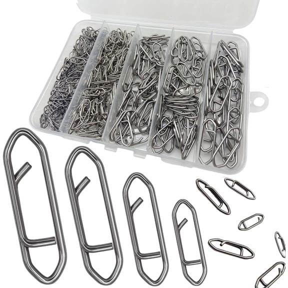 280Pcs/Box Stainless Steel Fishing Power Speed Clips (SS:100Pcs,S:100Pcs,M:60Pcs,L:20Pcs) High Strength Fishing Connector Swivels Snaps for Quick Change Lure Tackle Saltwater Freshwater