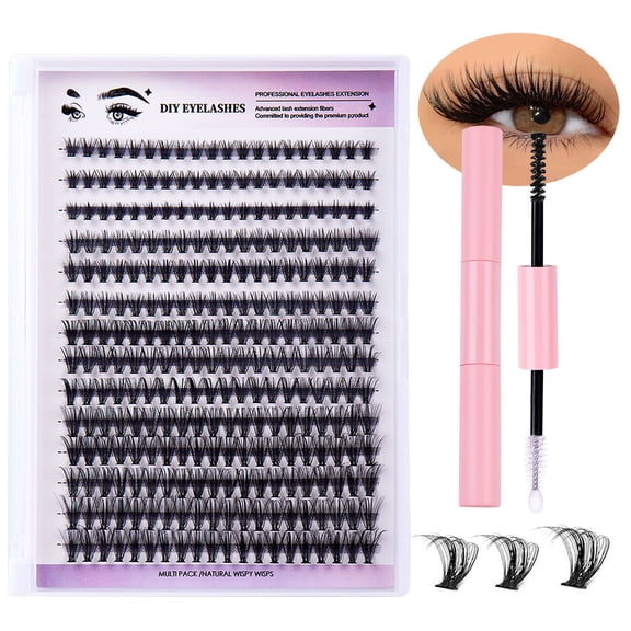 280Pcs SkyAuks Lash Clusters, Lash Extension Kit, Mixed Lengths Individual Cluster Eyelash, Individual Lashes Kit with Lash Bond for Self Use at Home, Black