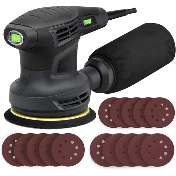 280W 13000OPM Max 6 Variable Speeds Orbital Sander with 15 count Sanding Discs, 5" electric Sander with Dust Collector for Sanding and Polishing